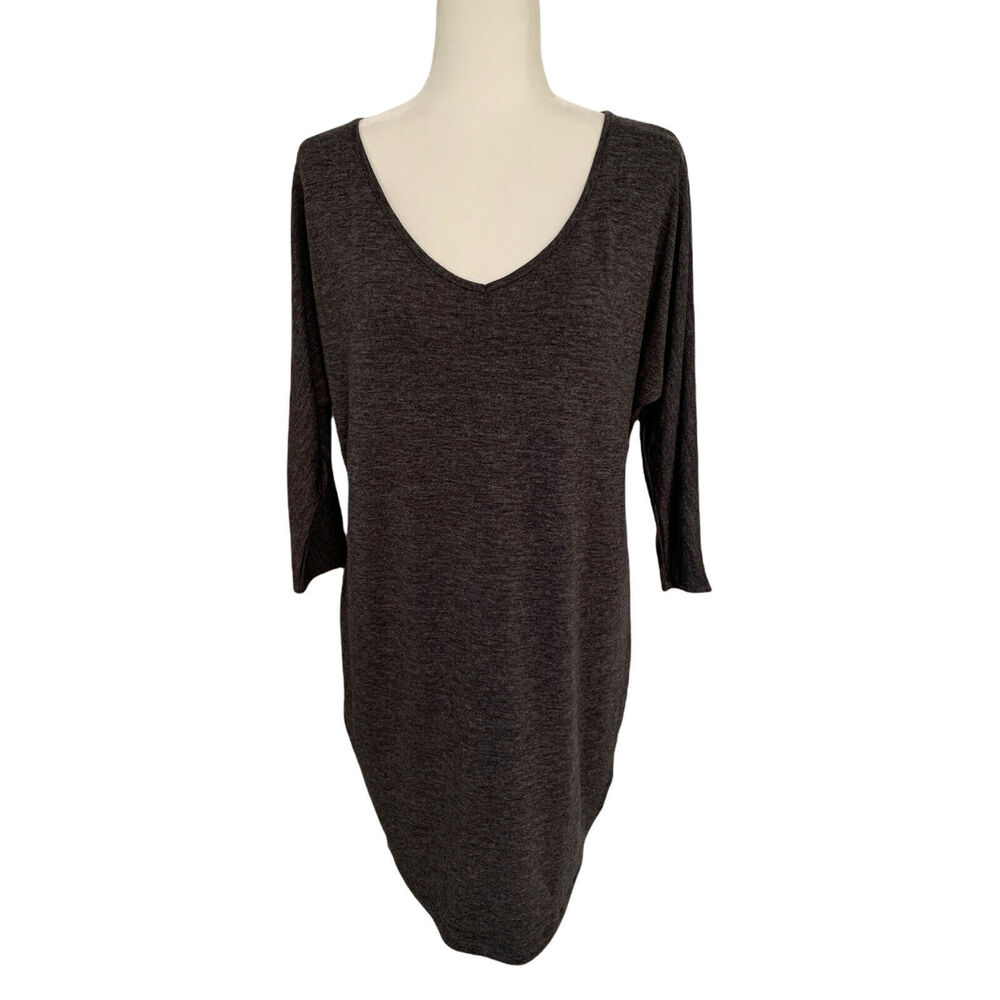 Old Navy Womens Sweater Dress Sz S Gray Classic V Neck 3/4 Sleeves Pullover